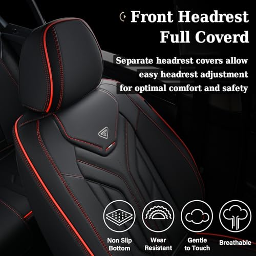 Image of Coverado Seat Covers, Car Seat Covers Full Set, Leather Seat Covers for Cars, Automotive Seat Covers Car Seat Protector Car Accessories Fit for Most Sedans SUV Pick-up Truck(Black&Red)