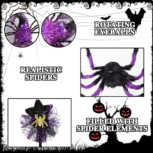 RURIZHONGTIAN Spinnenkostüm Kinder, Halloween Kostüm Kinder Spinne, Spinnen Verkleidung mit Tüllrock, Spinne Haarreifen und Plüschspinne, für Halloween Cosplay Karneval Mottoparty