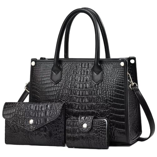 Bolso mujer 3 piezas patrón cocodrilo tote satchel clutch miniatura 1