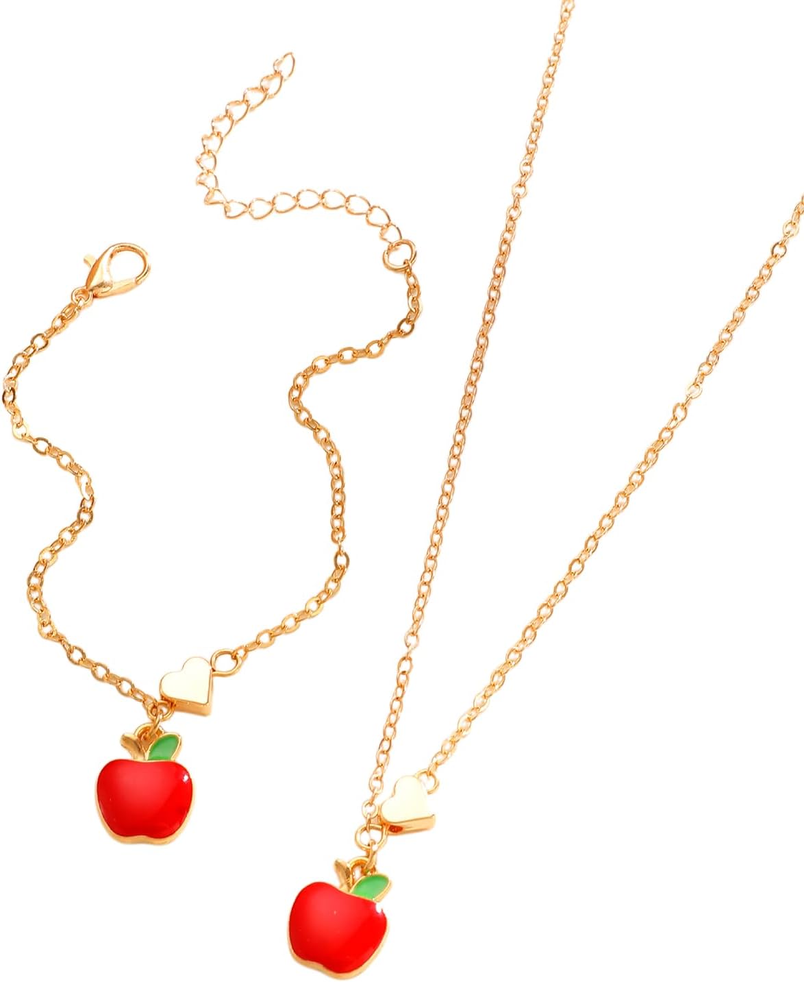 Strawberry Apple Cherry Pineapple Pendant Bracelet Necklace for Women Cute Fruit Heart Charm Jewelry Set Colorful Enamel Fruit Theme Neck Wrist Decors
