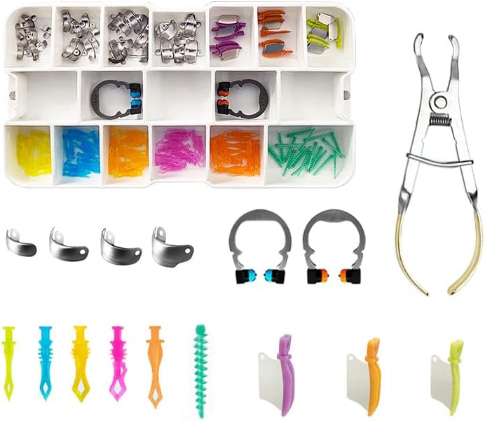 Sectional Contoured Matrices Set, Dental Sectional Matrix System, Matrix Bands, Nickel Titanium Clamping Ring, Dental Interdental Wedges (Matrix System A3)