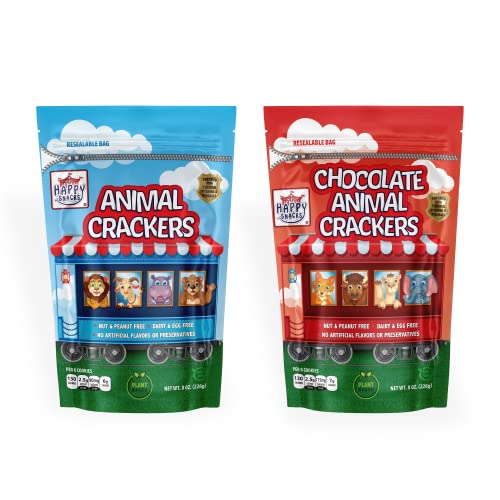 Happy Snacks Animal Crackers - Plant Based Ingredients, Animal Crackers Snack Packs, Nut & Peanut Free, Fortified with Essential Vitamins & Minerals, No Artificial Ingredients - Variety Pack, 8 Oz Bag (Pack of 6)
