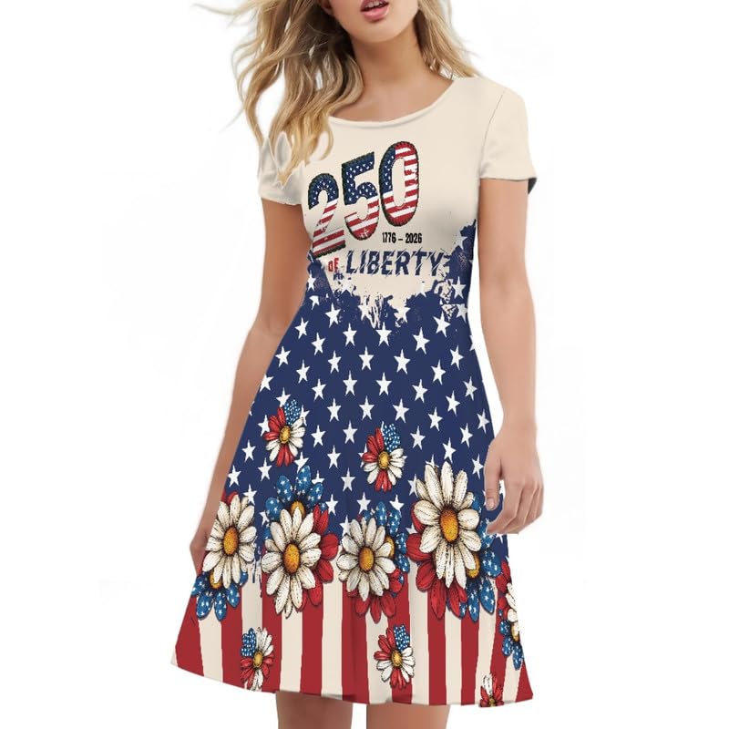 Image of Irisjudy T Shirt Dress for Women Short Sleeve Girls Short Sleeve Dress Plus Size, O Neck Knee Length Midi Dress for Ladies