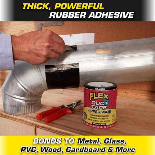 Image of Flex Duct Tape, Super Wide, 4.6 Inches x 20 Feet, Black, Heavy Duty Strong, Multi-Surface, Water, Weather and UV Resistant, Tearable, Perfect for Boxes, No Residue