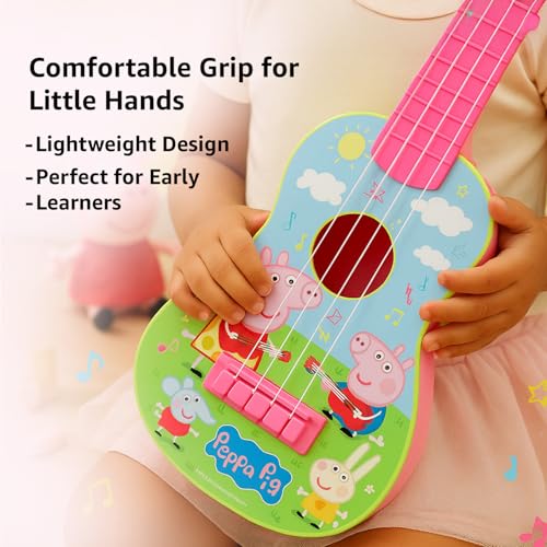 Image of Amazon Brand - Jam & Honey Peppa Pig Guitar | Musical Toy with Sound Play | Lightweight & Child-Safe Design | Encourages Rhythm & Creativity | Pretend Play Toy for Girls | Age 3+