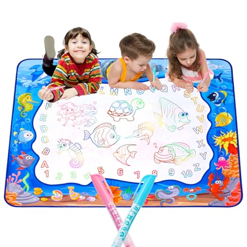 Large Water Doodle Mat for Toddlers, Magical Colourful, 39″×31″ Mess Free Coloring Mat with 2 Water Pens, Educational Toy Gifts for Kids 3+ Year - Ocean