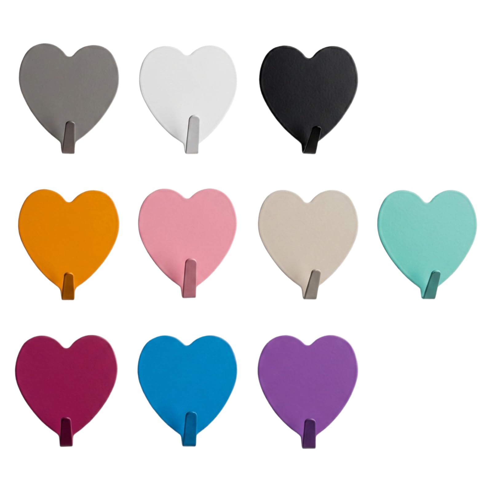 Solvio 10 Pcs Heart Shaped Adhesive Hooks for Wall, Stainless Steel Sticky Wall Hooks Stick on, Cute Decorative No Drilling Coat Hangers for Kids Room, Bathroom, Kitchen, Towel, Keys, Heavy Duty