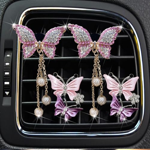 Image of 4 Pcs Pink Bling Butterfly Car Air Fresheners Vent Clips Diffuser Vent Clip Rhinestone Diamond Decoration Car Interior Decor Cute Accessories for Women, Automotive Air Fresheners（2 styles）