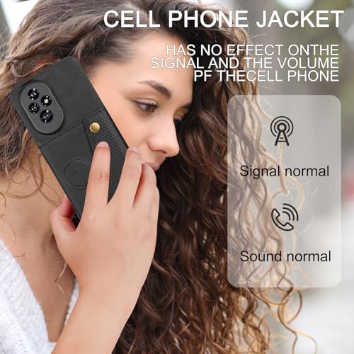 Image of for Honor 200 Pro 5G Case with Card Slots Kickstand Leather + TPU Phone Cover - Black