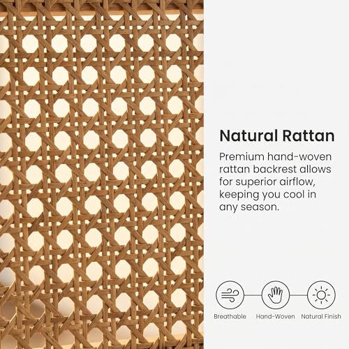 Image of STHOUYN White Rattan Dining Chairs Set of 4 Solid Wood Frame, White Upholstered Seat Kitchen Chairs for Dining Room, Mid Century Modern Farmhouse Style, Comfortable Padded with Natural Finish