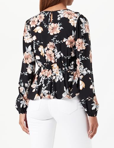 ONLY Onlnova Life L/S Peplum Top AOP Ptm Blusa para Mujer, Black/AOP:ay New Rosie Blossom, L