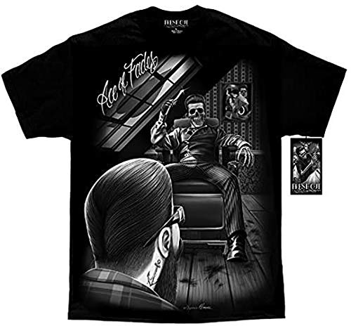 DGA Fresh Cut Ace of Fades Barber Shop Day Off The Dead Skull David Gonzales T Shirt (Large) (3XL) Black