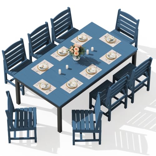 Image of SERWALL Outdoor Dining Set, 9 Piece HDPE Armless Dining Set, Blue
