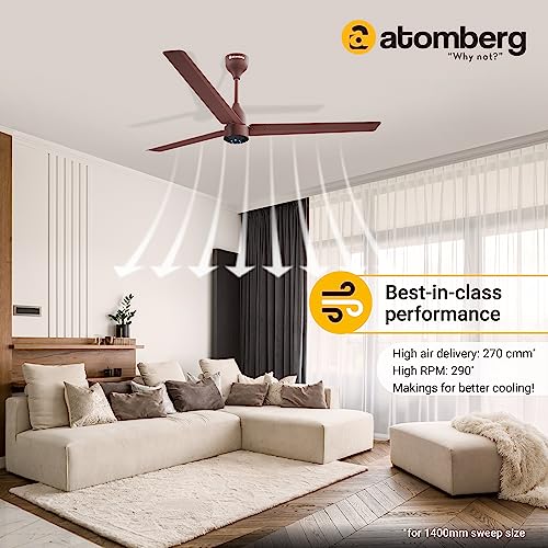 Image of atomberg Renesa 1400mm BLDC Motor 5 Star Rated Ceiling Fans for Home with Remote Control (Matte Brown) Efficio 250mm (sweep size) BLDC motor Energy Saving Exhaust Fan (Black)