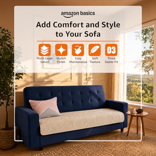 Image of Amazon Basics - Velvet Quilted Make Your Own Sofa Cover |70 x 180 cm| Microfiber Sofa Slipcover (Damask,Cream, 3 Seater)