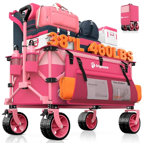 Originsure 220L Collapsible Beach Wagon Cart with Big Wheels, 460lbs, Pink