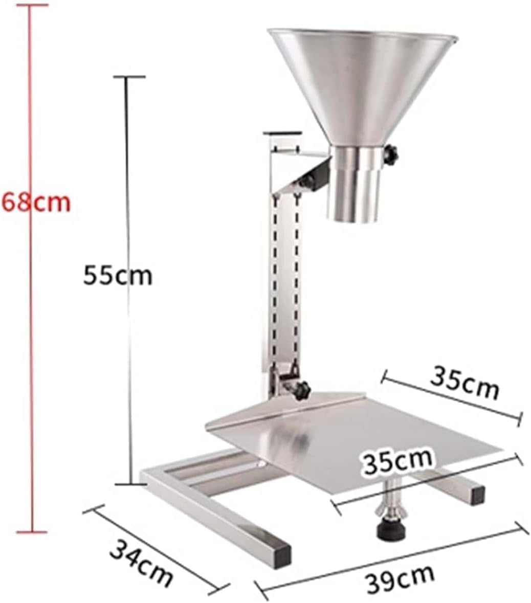 Futtertrichter aus Edelstahl mit Halterung und Tablett, 50 kg Tragkraft, höhenverstellbar, ideal für Pulver-, Flüssigkeits- und Granulatverpackungen