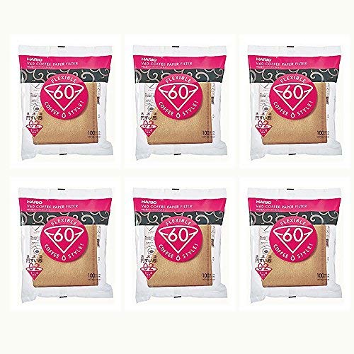 6 X Hario 02 100-Count Coffee Natural Paper Filters, 6-Pack Value Set (Total Of 600 Sheets) #TOP27