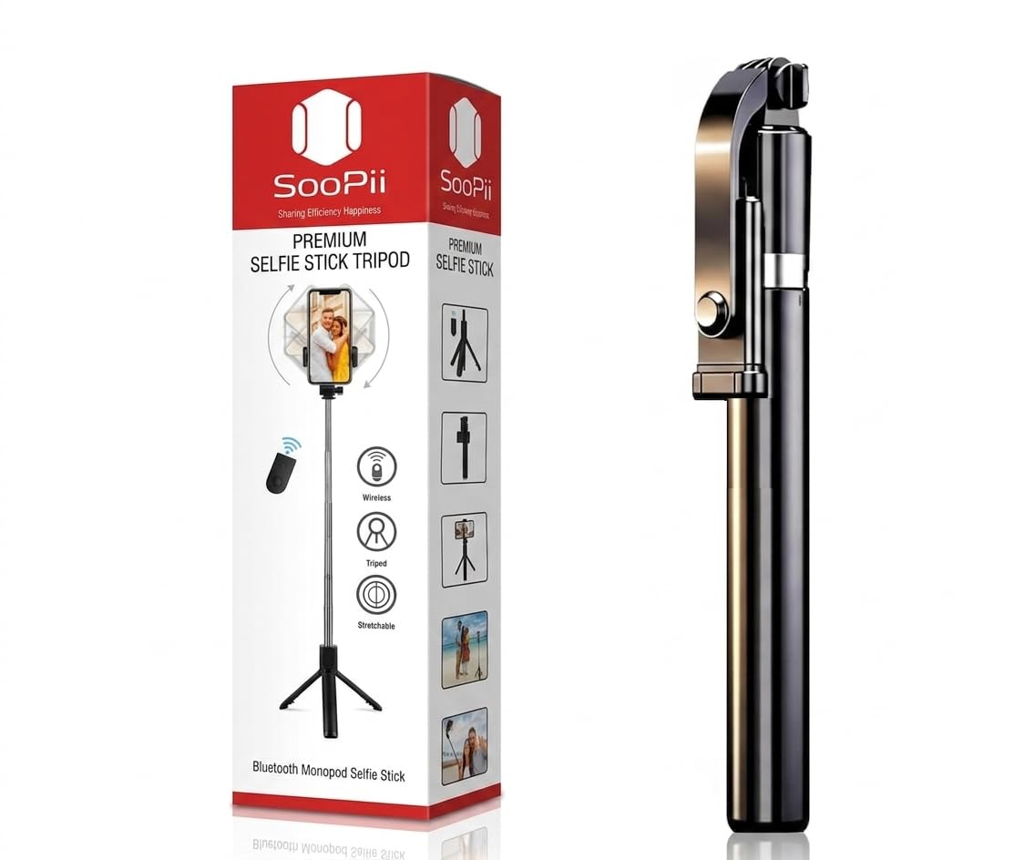 SOOPII Selfie Stick Tripod with Bluetooth Remote, Extendable Aluminium, 360-Degree Rotation, Universal Smartphone Compatibility, Gray (70 CM)-image-23