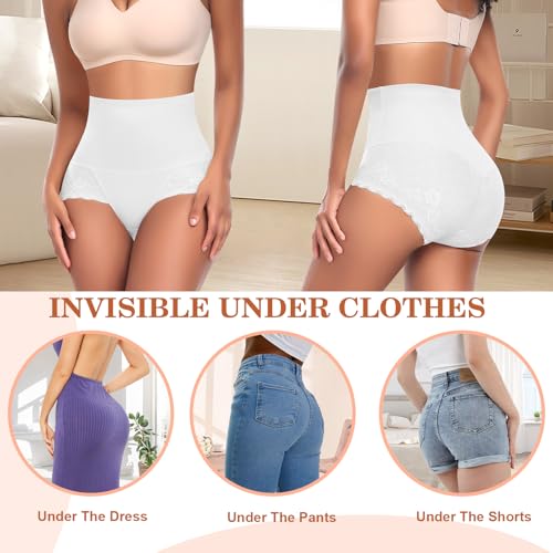Image of Werena Tummy Control Shapewear Panties for Women High Waist Body Shaper Underwear Lace Shaping Girdle Briefs