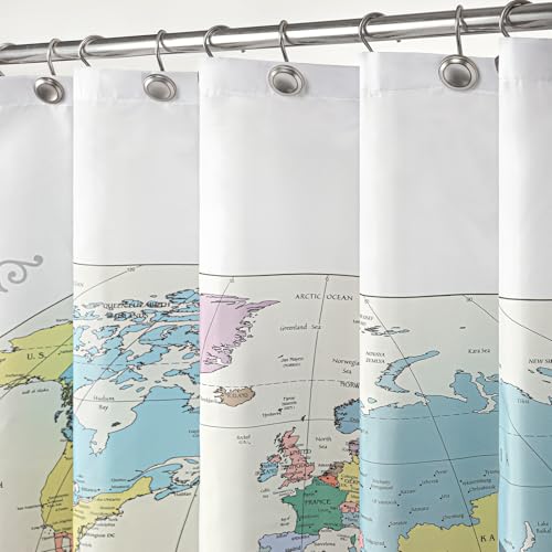 Sunlit Map of The World with Detailed Major Cities. PVC Free, Non-Toxic and Odorless Water Repellent Fabric Shower Curtains - Large Home Decor Wall Map