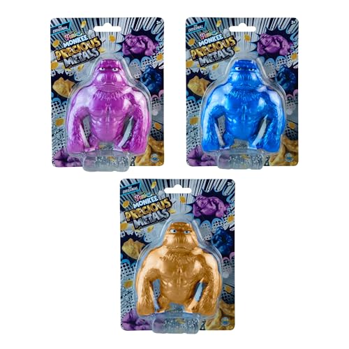 ORB Mega Precious Metals Funkee Monkee 3 Pack - Metallic Colored Stretchy, Squishy, Funny Monkeys - Perfect to Squeeze for Stress Relief - Fun Collectible Sensory and Fidget Toys for Kids and Adults