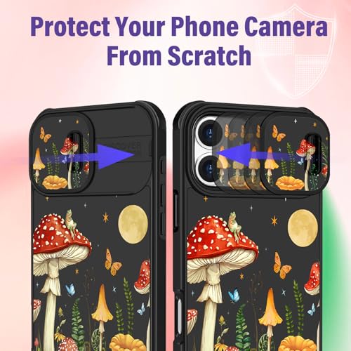 Image of Funermei for iPhone 16 Plus Case - Women Girls Cute Phone Cover Girly Pretty Aesthetic Mushroom Unique Design with Camera Cover Funda for Apple for iPhone 16 Plus