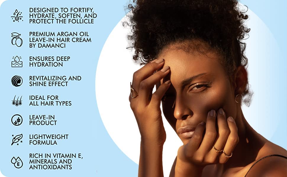 Miniatura 9 de Crema de argán, crema para peinar el cabello y acondicionador sin enjuague, suavizante y antiencrespamiento, con aceite de argán, queratina y