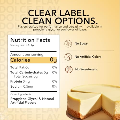 Image of Dolce Flav Cheesecake Extract - 2 Ounce Water-Soluble Kosher, Sugar-Free, Concentrated Creamy Flavor for Desserts, Frostings & Pastries, Includes Measured Dropper, Pack of 2