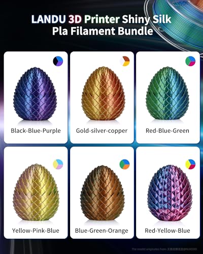 Image of LANDU Silk PLA 3D Printer Filament Bundle, Shiny Dual Color Filament 1.75mm Pack, Multi Color Change 3D Printing Filament for Most FFF 3D Printer,Dimensional Accuracy + /-0.02mm,200g x 4 Spools