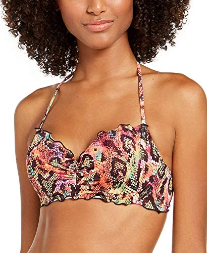 Sundazed Top de biquíni feminino Reptilia estampado Nixie com babados e frente única, Python Multi,
