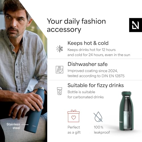 Image of LARS NYSOM Stainless Steel Insulated Water Bottle 12oz 17oz 25oz 34oz 51oz | Insulated Thermo Flask for Hot and Cold Beverages | Leakproof Drinking Bottle (Pine Green, 11.9oz)