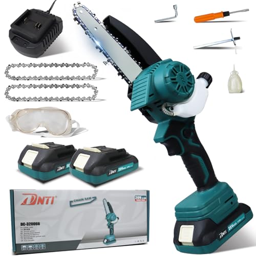 DNTI 6'' Mini Motosierra Inalámbrica 20V Motosierra Eléctrica Bateria con Depósito Para El Aceite y Cadena Reemplazable Inalámbrica Portátil para Podar Árboles de Jardinería (DC32006B)