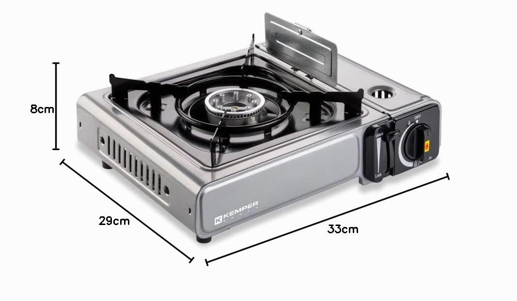 KEMPER - Réchaud à gaz NOMADE INOX 1900W Allumage piezo Double système de sécurité Mallette