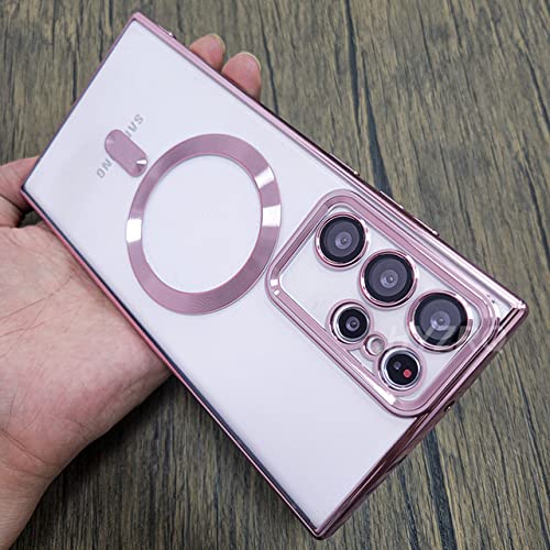 Coque Samsung S22 Plus transparente or rose en silicone avec charge sans fil