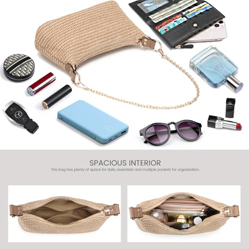 Image of CROJUYI Straw Shoulder Bag for Women Soft Small Woven Shoulder Purse Handbag,Beach Tote Straw Bag for Summer
