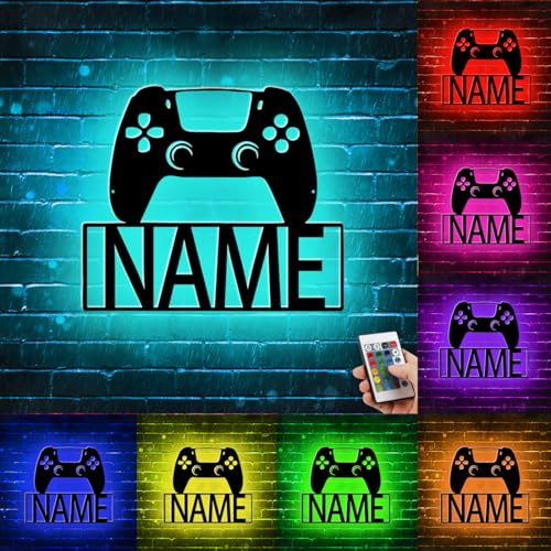 Personalized Wall Game Sign| Custom Name Wood/Metal Game Signs Gift For Teen Boys Wall Art Decor Personalized Name Signs Gift | Colorful, With Remote Control(Style 4)