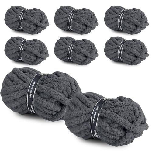 Image of 8 Packs Jumbo Chunky Chenille Yarn - 1820g(64oz) 254 Yards (761ft) Bulky Yarn - Chunky Yarn for Hand Knitting Blanket,Cushions, Pet Bed - Soft and Durable(Charcoal Grey)