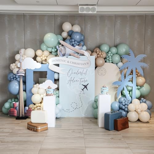 Image of Jobkoo Sage Green Dusty Blue Balloons, 12 Inch Retro Slate Light Blue Olive Green White Sand Beige Nude Eucalyptus Latex Balloon for Boho Rabbit Birthday Wedding Toy Baby Shower Woodland Party Decor