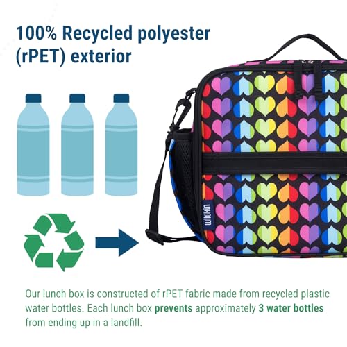Image of Wildkin Kids ECO rPET Insulated Lunch Box - Keeps Food Hot or Cold, Easy-Clean Lining, Mesh Pockets & BPA-Free - Boys & Girls, Ideal for School, Travel & Daycare - Rainbow Hearts