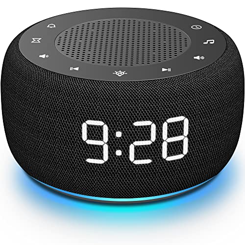 Image of Buffbee Sound Machine & Alarm Clock 2-in-1, 0-100% Clock Face Brightness, Bottom Colored Light, Sleep Timer, Precise 30-Level Volume Control White Noise Machine