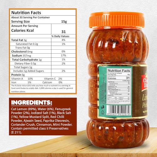 Image of Chokhi Dhani Lime Pickle 1kg | Traditional Nimbu Achar | Spicy Tangy Lemon Pickle | Homemade Style Indian Achar | Oil Free | No Onion No Garlic | Khatta Chatpata Taste