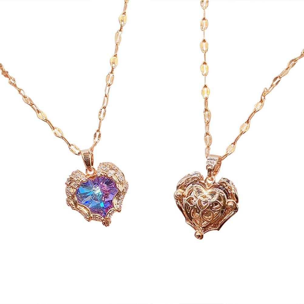 Heart chain women necklace blue romance zircon pendant necklaces adjustable heart ocean necklace for women mom girlfriend, chain length 41 + 6cm