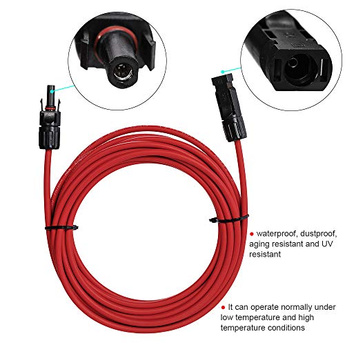 Carkio Solar Adaptor Cable,1 Pair Red + Black Waterproof 12Awg(4Mm²) Wire 5 Feet Solar Panel Extension Cable Wire With Female And Male Connectors Compatible With Solar & Wind Power Parts & Accessories #TOP1