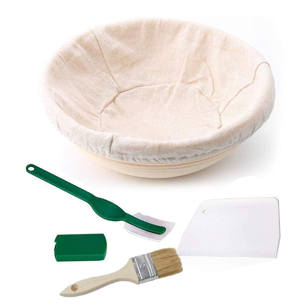 4 Pcs Bread Fermentation Bowls, Bread Proofing Basket Round Bread Proofing Basket Natural Rattan Bowl For Home Bakers, With Cloth Liner, Scraper, Bread Lame, Bristle Brush (Size : 8.7×3.3inch)