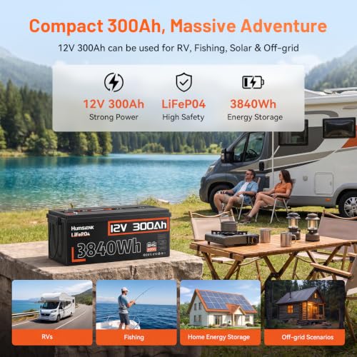 Image of HumsiENK 12V 300Ah (314Ah) LiFePO4 Battery, 3840Wh Deep Cycle Lithium Iron Phosphate Battery, 6000+ Cycles Built-in 200A BMS, Support Series Connection for RV Solar Off-Grid System