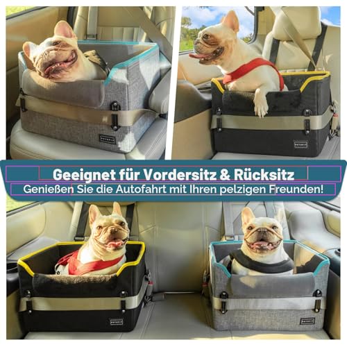 Petsfit Hunde Autositz für kleine Hunde, Stabiler & Sicherer Hundeautositz Hundesitz Auto Rückbank mit Sicherheitsgurt-Halteclip, Hundekorb Hundebett Auto mit waschbaren Plüschkissen