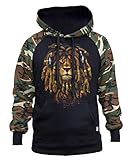 Men's Dreadlock Rasta Lion Headphones Black/Camo Raglan Baseball Hoodie X-Large Black