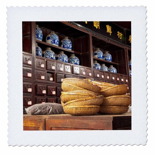 3dRose China, Shanghai. Village of Zhujiajiao. Tong Tian He Pharmacy. 6x6 inch Quilt Square