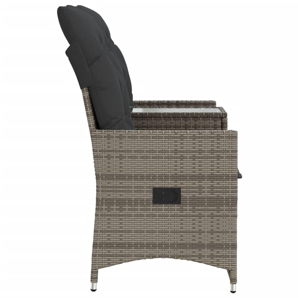 Divano da Giardino 2 Posti con Tavolo, in Polyrattan Grigio, Schienale Regolabile, Set Giardino Esterno, Salotto da Giardino, per Terrazzo e Giardino, Colore Grigio, 130 x 59 x 92 cm